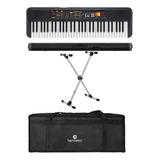 Kit Teclado Yamaha Psr f52 Bag Harmonics Suporte Ask Si99 Cor Preto 110v 220v